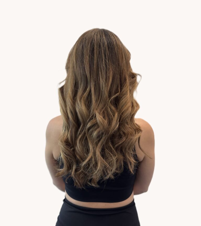 brunette balayage highlights transformation Wilton CT salon.